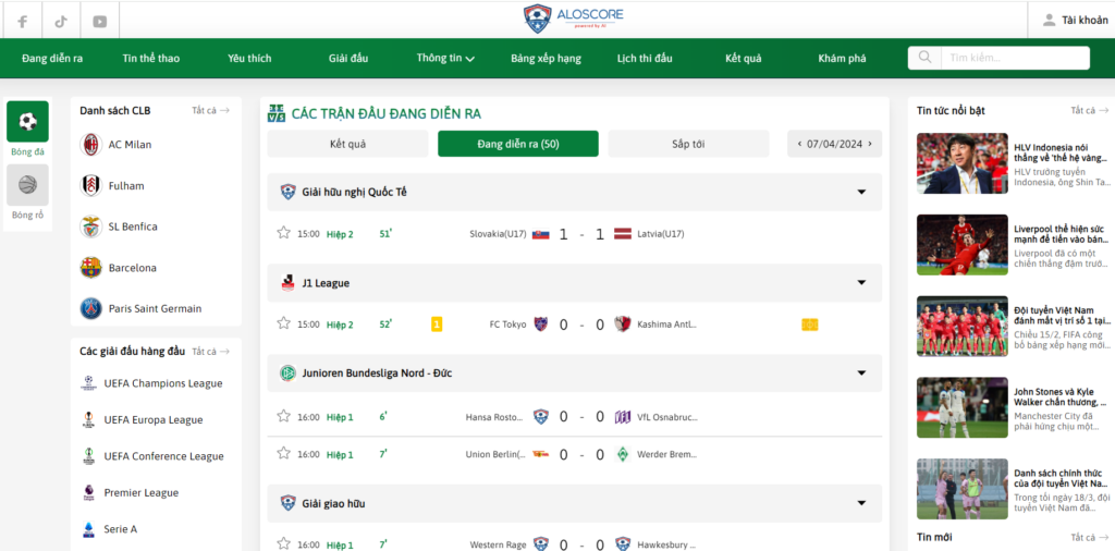 Trải nghiệm xem trực tiếp bóng đá tại Aloscore