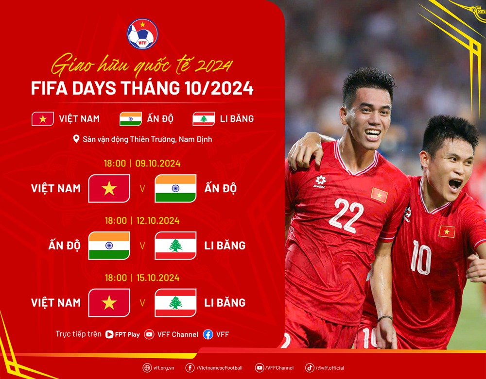 Lịch thi đấu dịp FIFA Days tháng 10.2024 của tuyển Việt Nam