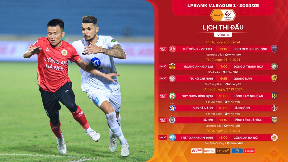 Lịch thi đấu vòng 5 V.League 2024/25